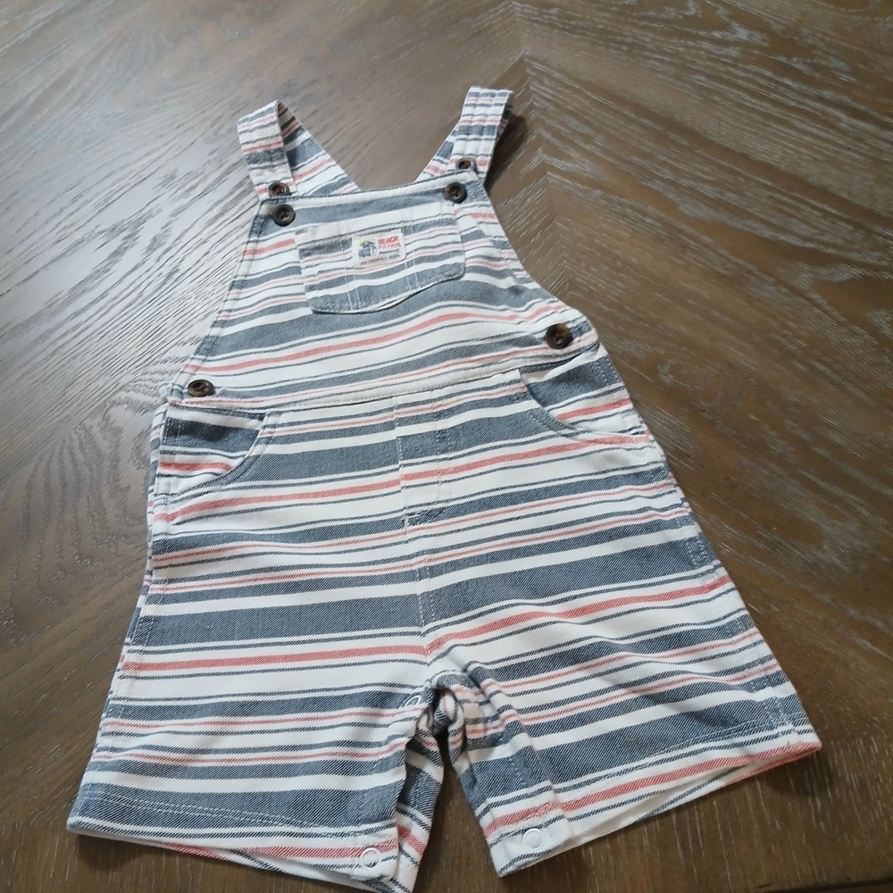 Carters Baby Beach Patrol‎ Short Overalls 24 Months Horizontal Strips SnapCrotch